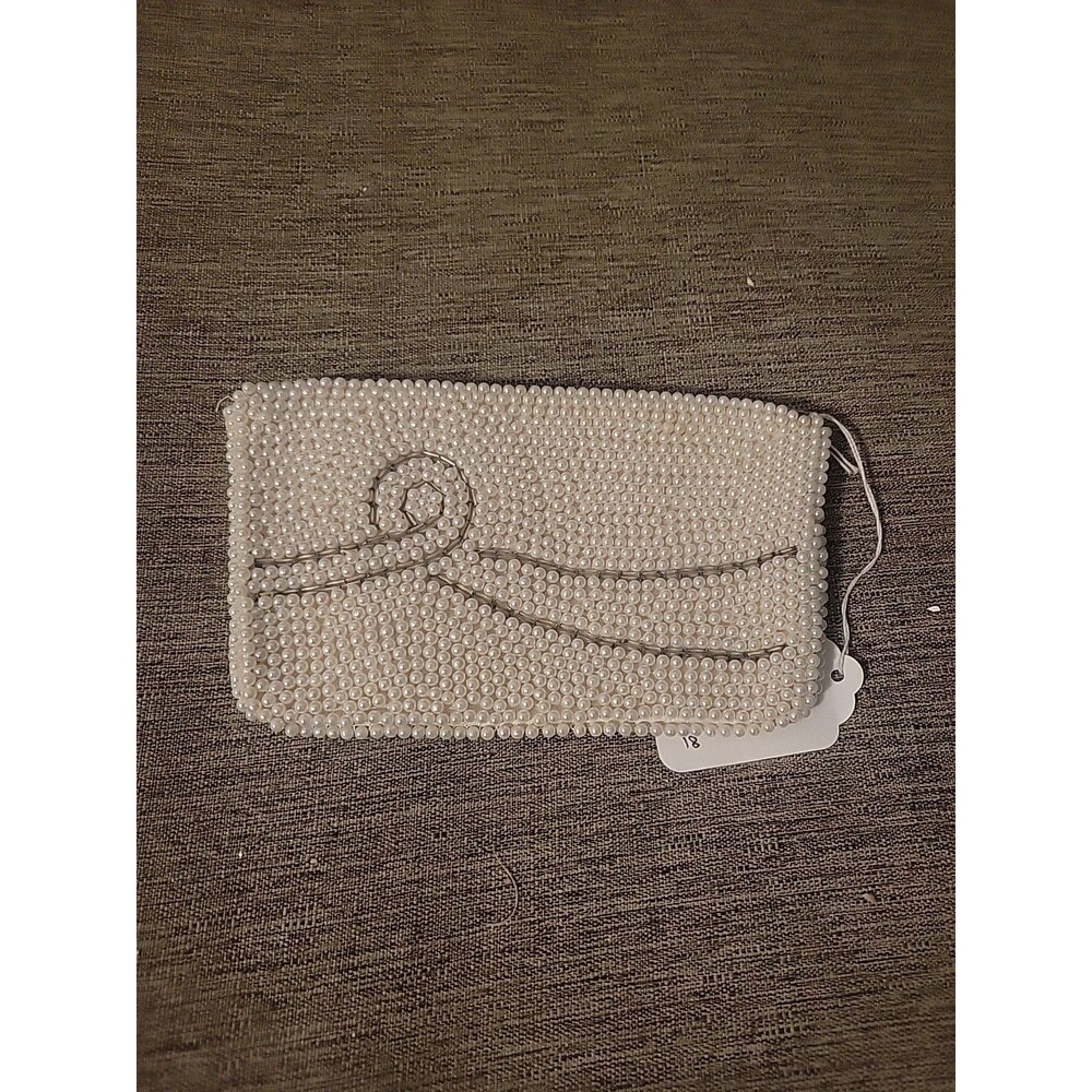 Vtg Fully Beaded Swirl Evening Clutch Purse Pearl bead Japan cocktail Wedding
